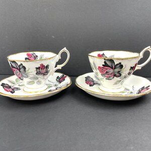 Vintage 2 Sets Royal Albert “Masquerade” Bone China Cup & Saucer England